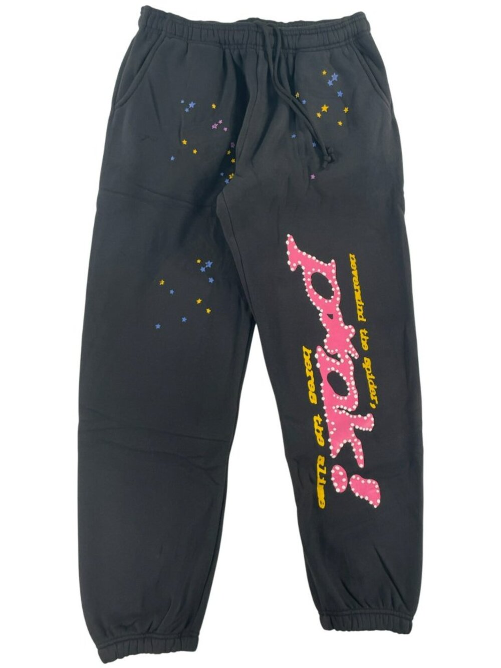 Sp5der Black Pink Printed Sweatpant Pink & Yellow  Joggers Unisex Sz M $160 NEW
